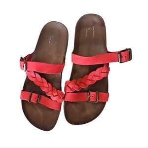 G.H. Bass Genuine Leather Braided Strap Sandals Women Sz 7.5 Red Comfort Slides